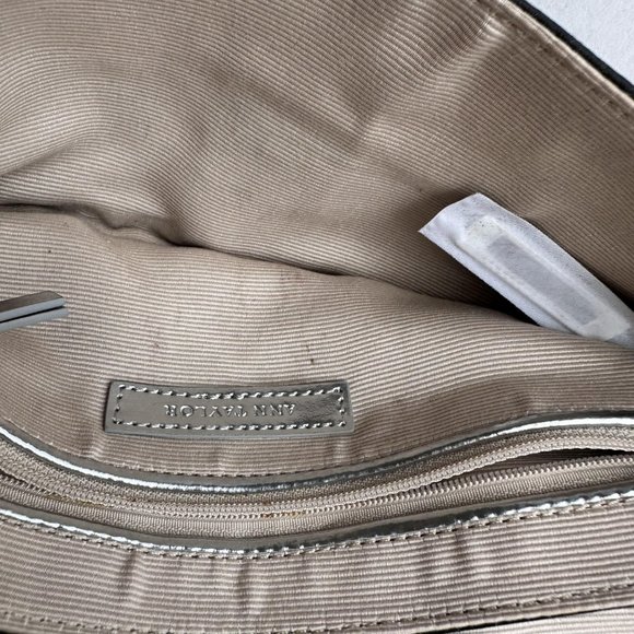 Ann Taylor Mini Satin Black Silver Purse Clutch Modern Design Evening Bag - Picture 4 of 9